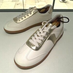 Outwoods Leather‎ Shoes Women 8 Cream Gold Leather Low Top Sneakers Shiny